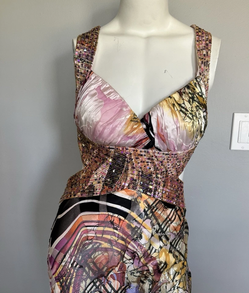 Dave & Johnny 作者 Laura Ryner 真丝串珠吊带礼服 5/6 连衣裙舞会热带 4 — 第 2/4 张图片