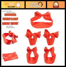 Comfortable Satin Eye Mask Blindfold with 4 Ribbon Ankle Wrist Straps - Red