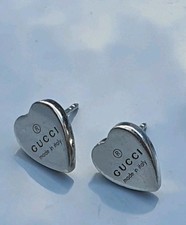 GUCCI Sterling Silver Trademark Heart Shape Stud Earrings