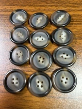 Buttons 12 Mottled brown 4- hole round plastic flat w rim  7/8 in VTG