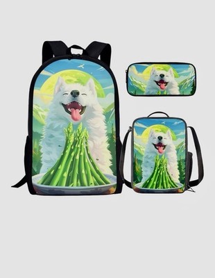 Dog Animal Print Kids Backpack Lunch Bag Pencil Case Set Multicolor Polyester