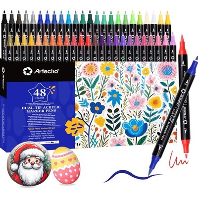Acrylmalstifte 48 Farben  Dual Tip Marker Pinsel, Kunst, Glas, Holz, Stoff