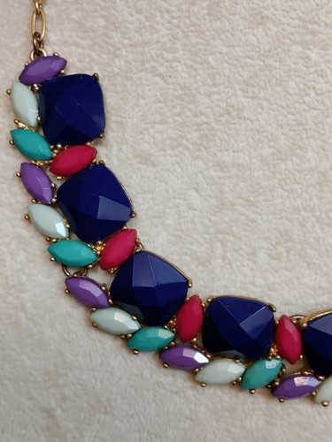 J Crew Beautiful Multicolor Acrylic Gold Tone Collar Necklace - Picture 12 of 20