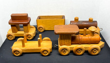 Vintage Handmade Wooden Train Set 5 Piece Toy Caboose Engine Tanker Boxcar 1981