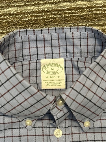 Brooks Brothers Hemd Gr. M Milano Fit Bügelfrei Stretch Blau Kariert Button Down - Bild 3 von 16