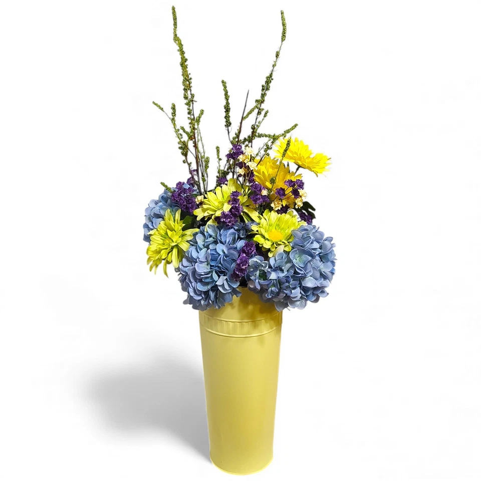 Extra Large 35" Country Style Floral Centerpiece Yellow Vase Lightly Distressed - Image 3 of 4