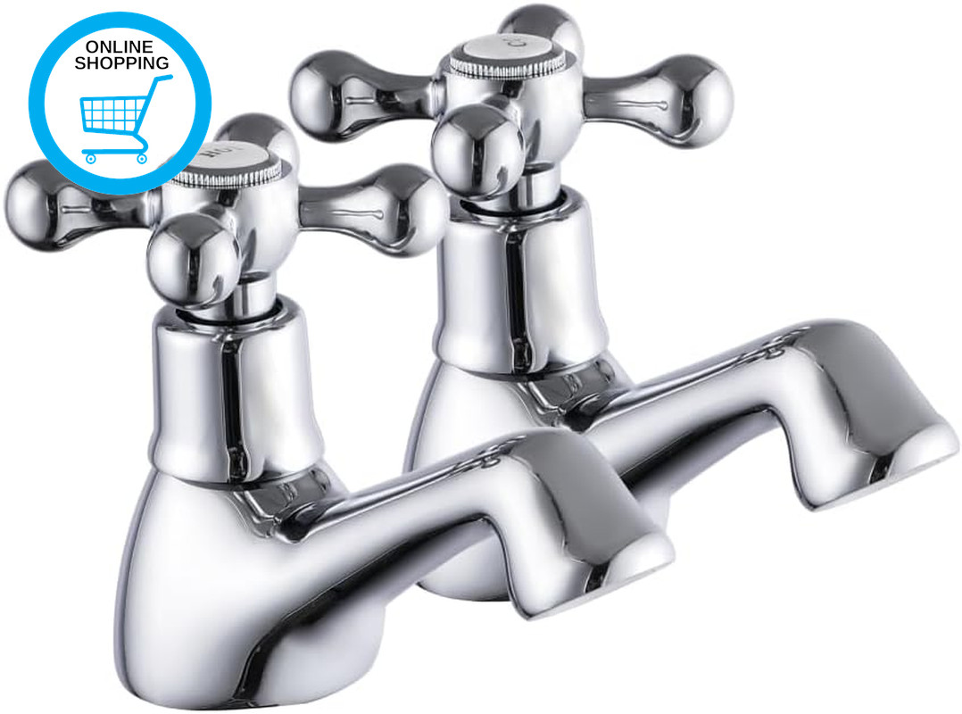 Spring Traditional Basin Pillar Taps – Classic Victorian Design, Solid Brass wit