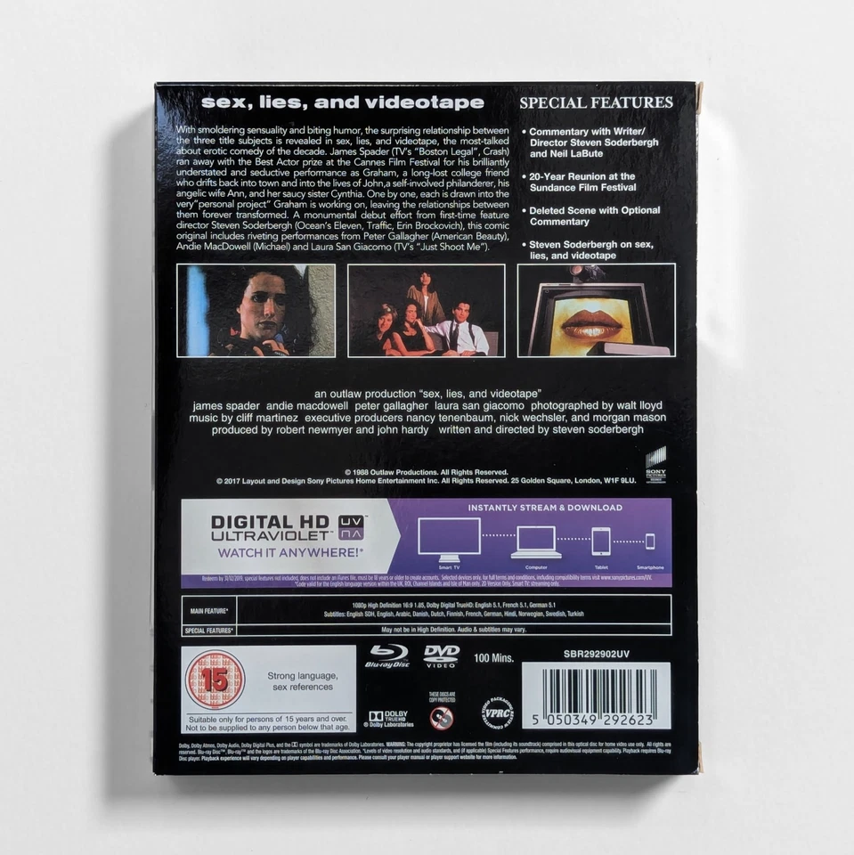 Sex, Lies And Videotape (Blu-Ray + DVD) with Art Cards - Soderbergh, Spader - Image 3 of 3