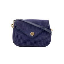 Borsa a spalla Gucci Vintage in rete blu navy con logo G intrecciato dorato