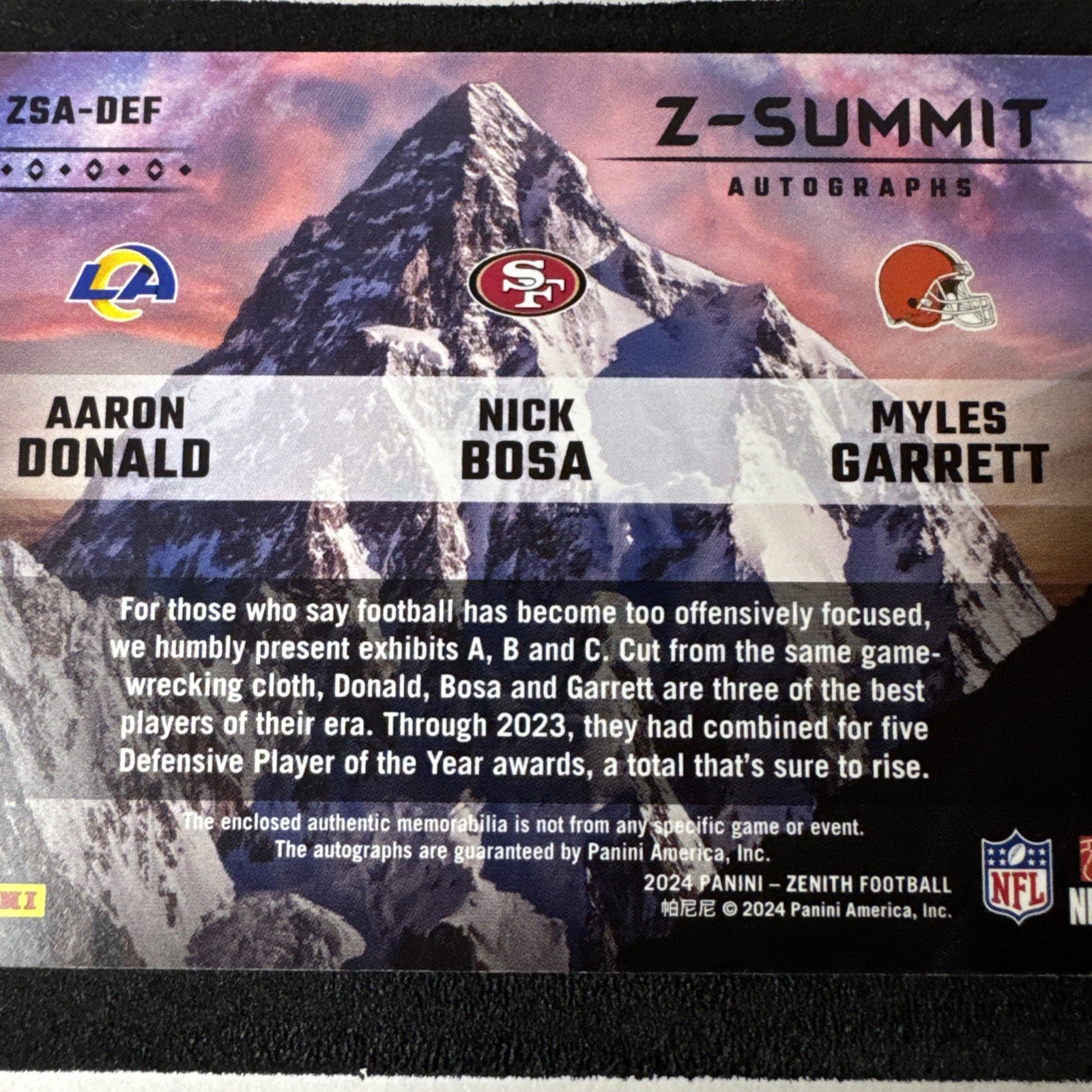 2024 Zenith Summit Patch Auto Myles Garrett Aaron Donald Joey Bosa #’d /25 view 9