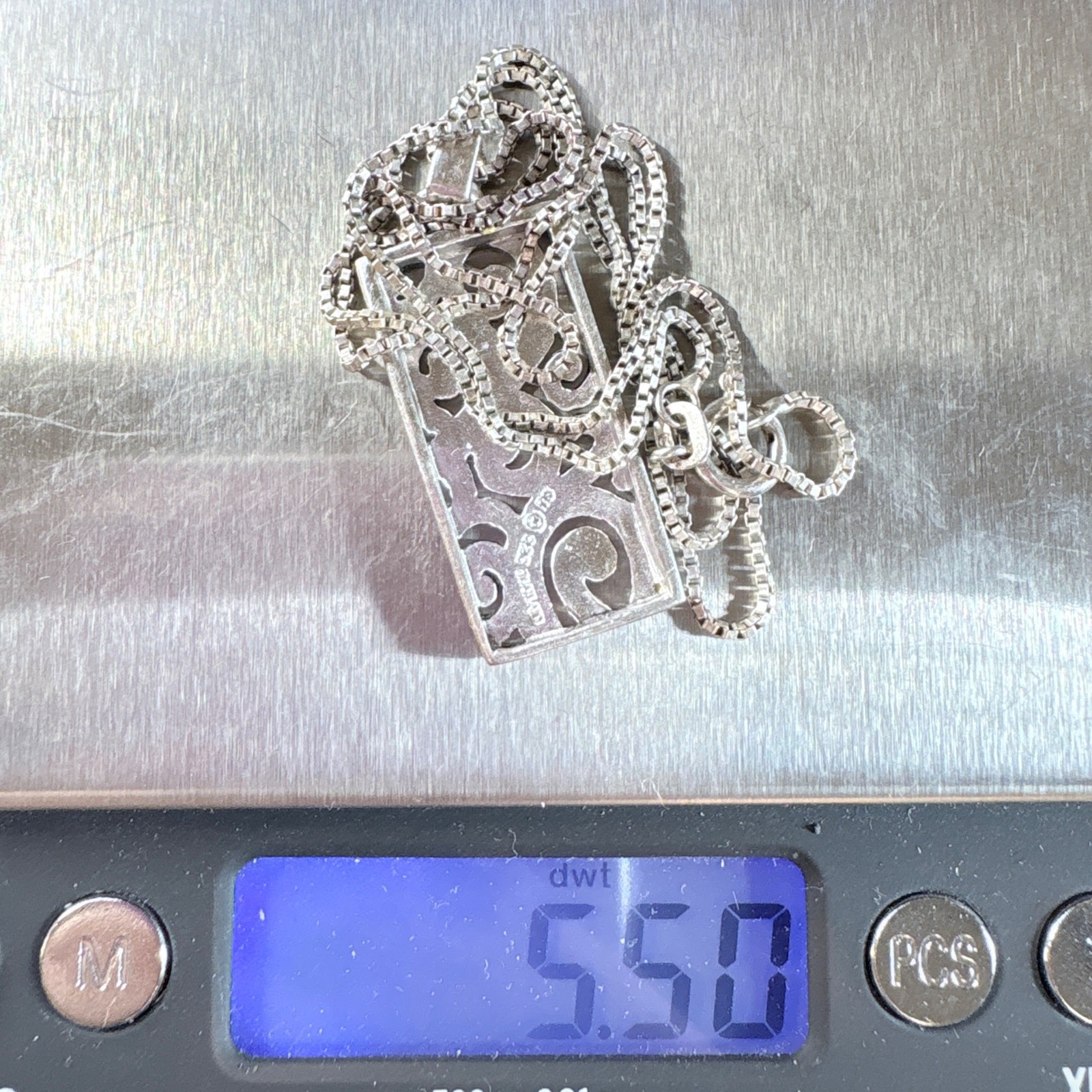 Sterling Silver 925 Scroll Design Rectangle Penda… - image 10