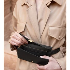 Polène Paris Textured Black Leather Belt XS/S Minimalist Luxe $260 MSRP