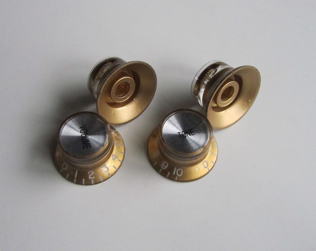 Gold W/ Silver Reflector Knobs Top Hat Guitar Knobs Fits Les Paul LP SG