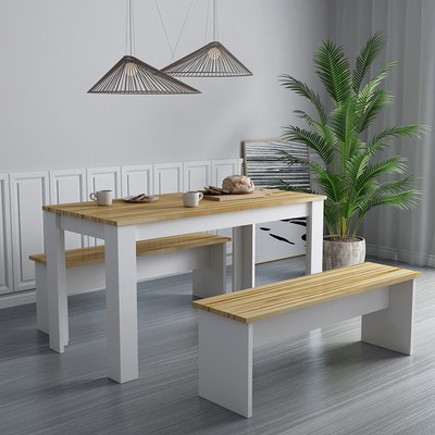 Modern Dining Table And 2 Benches Set Kitchen Restaurant Furniture