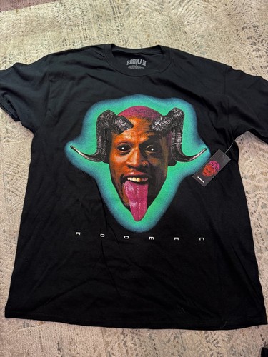 Neu mit Etikett DENNIS RODMAN MARKE T-Shirt Herren L schwarz Dämon schwarze Augen Wurm Basketball