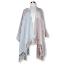 SOIA&KYO Pink and Cream Colorblock Cardigan Fringe Wrap Shawl