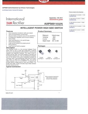 Infineon AUIPS6011 TO-220 package in tubes of 50 with certificate of compliance