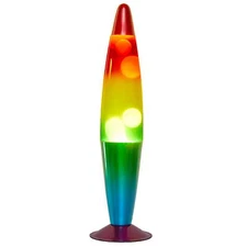 , 16" Rainbow Lava Motion Volcano Lamp, White Wax, Rainbow Painted Me