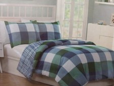 3 pc Big Believers Quest Plaid Full Comforter and Shams Set NIP