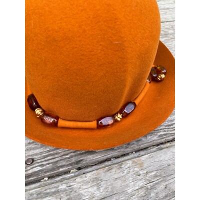 Vintage 1960s Wool Felt Bucket Hat Beaded Band Mr Johns 