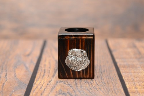Belgium Griffon 2 - wooden candlestick with image of a purebred dog, Art Dog USA - Bild 1 von 5