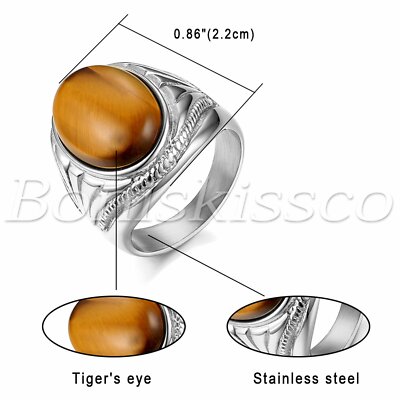アクセサリー Vintage Silver Oval Tigereye Ring 925 Men's Silver Vintage Stainless Steel Oval Tiger Eye Stone