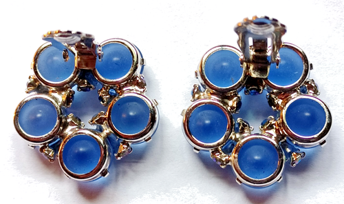 Pendientes de clip vintage de cabujón de vidrio azul y diamantes de imitación AB - Imagen 9 de 9