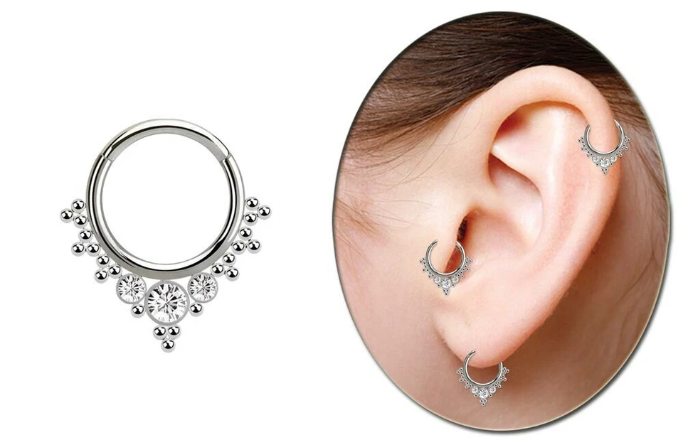 Setto Orecchio Helix Labbra Piercing Click Anello 1,2mm + 3 Pietre E Kleine - Immagine 4 di 4
