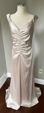 jessica mcclintock bridal ivory ruched wedding formal satin train off shoulder