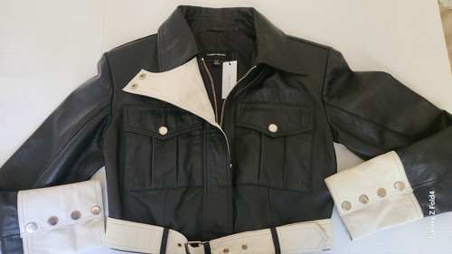 Karen Millen Set Leder Cropped Biker Jacke/Minirock Größe 8 US - Bild 14 von 17