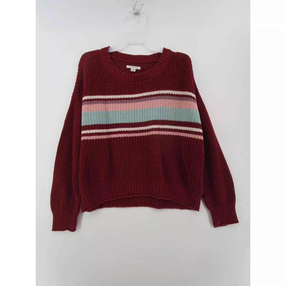 American Eagle Womens S Long Sleeve Crew Neck Sweater Burgundy