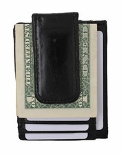 Eel Skin Magnetic Money Clip Slim Credit Card Id Holder Black Men's Wallet