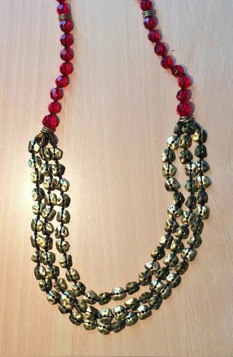 Faceded Red Glass Crystal & Real Bronze Large Necklace Quality Hand Made 82cm - Picture 4 of 7