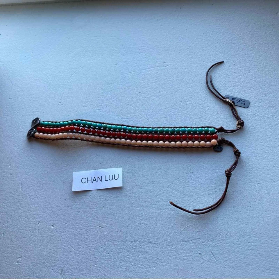 NUEVO Brazalete Envolvente de Cuero Chan Luu Con Cuentas Coral Azul Rosa Foto 4 de 4