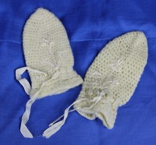 Vintage Hand Knit Baby Hand Mitts Mittens Embroidered Design Good For Dolls Too