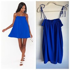 Show Me Your Mumu Women's Angel Shoulder Tie Mini Dress in Bright Blue Size S