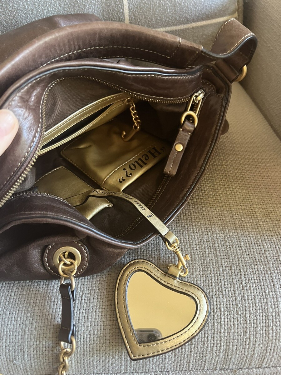 JUICY COUTURE Y2K BROWN LEATHER HOBO Handbag Gold Chains JUICY COUTURE Y2K BROWN LEATHER HOBO Handbag Gold Chains