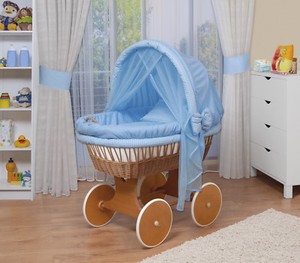 WALDIN Baby Bollerwagen,Stubenwagen,komplett mit Zubehör,Stoffe Grau//Sterne-grau
