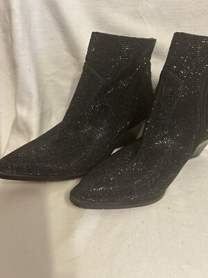 JESSICA SIMPSON ZALOR RHINESTONE WESTERN BOOTIE Black GLITTER GABOR SIZE 10 M