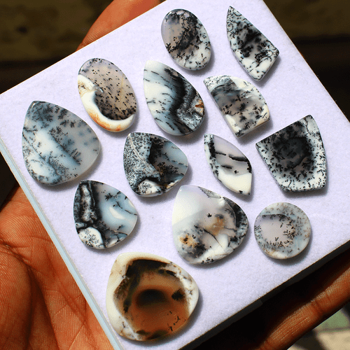 13 Pcs Australian Natural Dendrite Opal 15mm-25mm Slice Cabochon Loose Gemstones - Picture 9 of 11