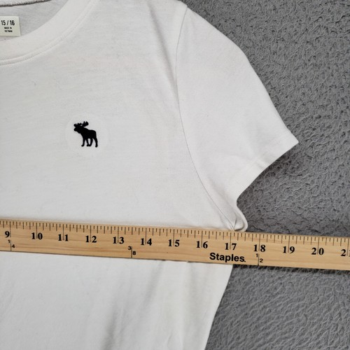 Abercrombie Kids 15/16 White T-Shirt Ruffle Sides Embroidered Moose Cap Sleeves - Picture 10 of 18