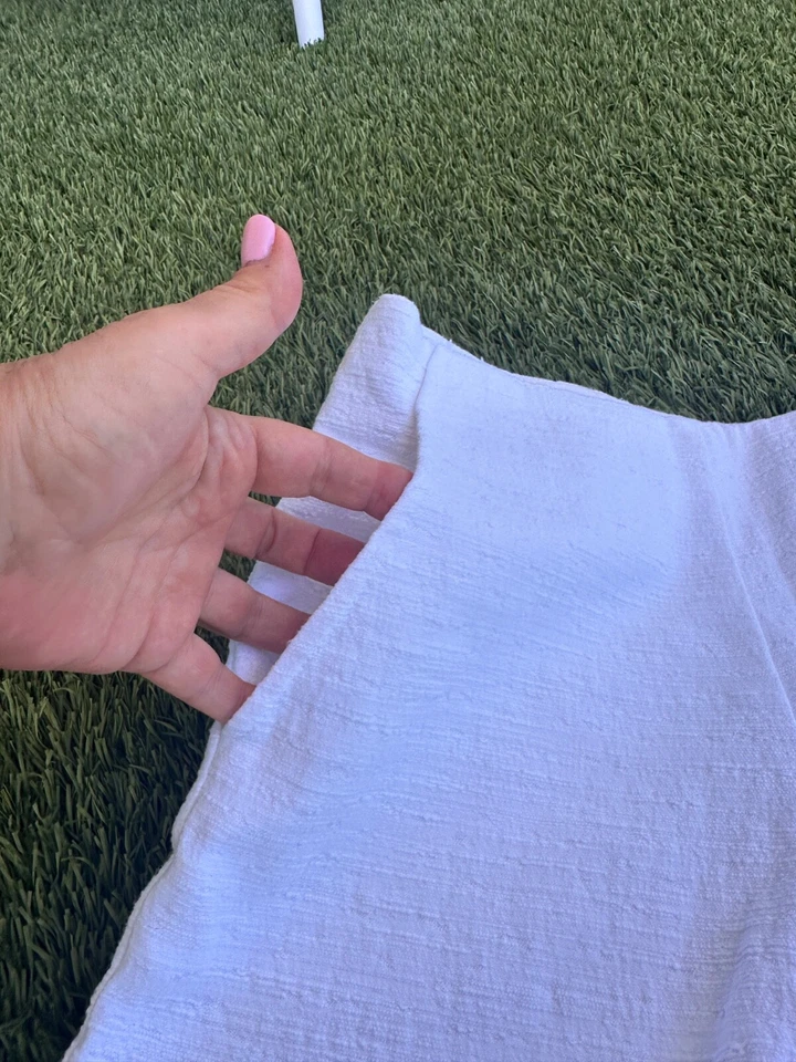 Shorts TRINA TURK Feminino Tamanho 2 Texturizado Branco Algodão Bainha Recortada Verão Geo - Imagem 2 de 4