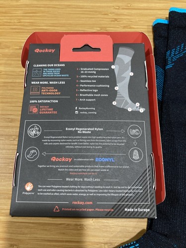 2 x New ROCKAY Vigor Compression Running Socks Black/Blue Orange, 38 39 40 41 + - Picture 6 of 9
