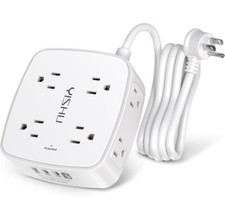 6 Ft Surge Protector Power Strip - 8 Widely Outlets with 4 USB Ports, 3 Side Out