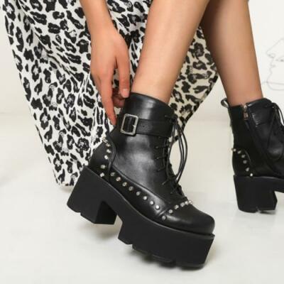 Women's Buckle Chelsea Boots - Chunky Lug Sole Goth Ankle Boots, Stretch Comfort Fit