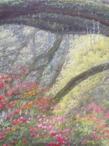 Hungryartist - Pintura al óleo original de un bosque de flores sobre lienzo 12x16 enmarcado - Imagen 4 de 6
