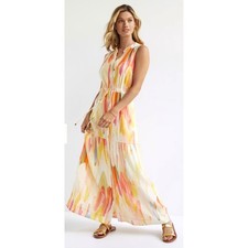 Maeve Anthropologie Deco Maxi Shirt Dress US 4 Sleeveless Tiered Buttons Lined