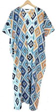 Cotton Loose Short Sleeves Ikat Print Multi Plus Size Hippie Caftan Maxi Dress