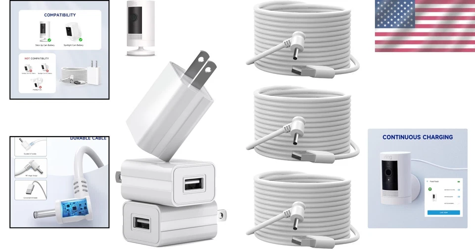 Reliable 3 Pack 26ft Charging Cable Kit with Waterproof Option for Security Cams - Image 2 of 4