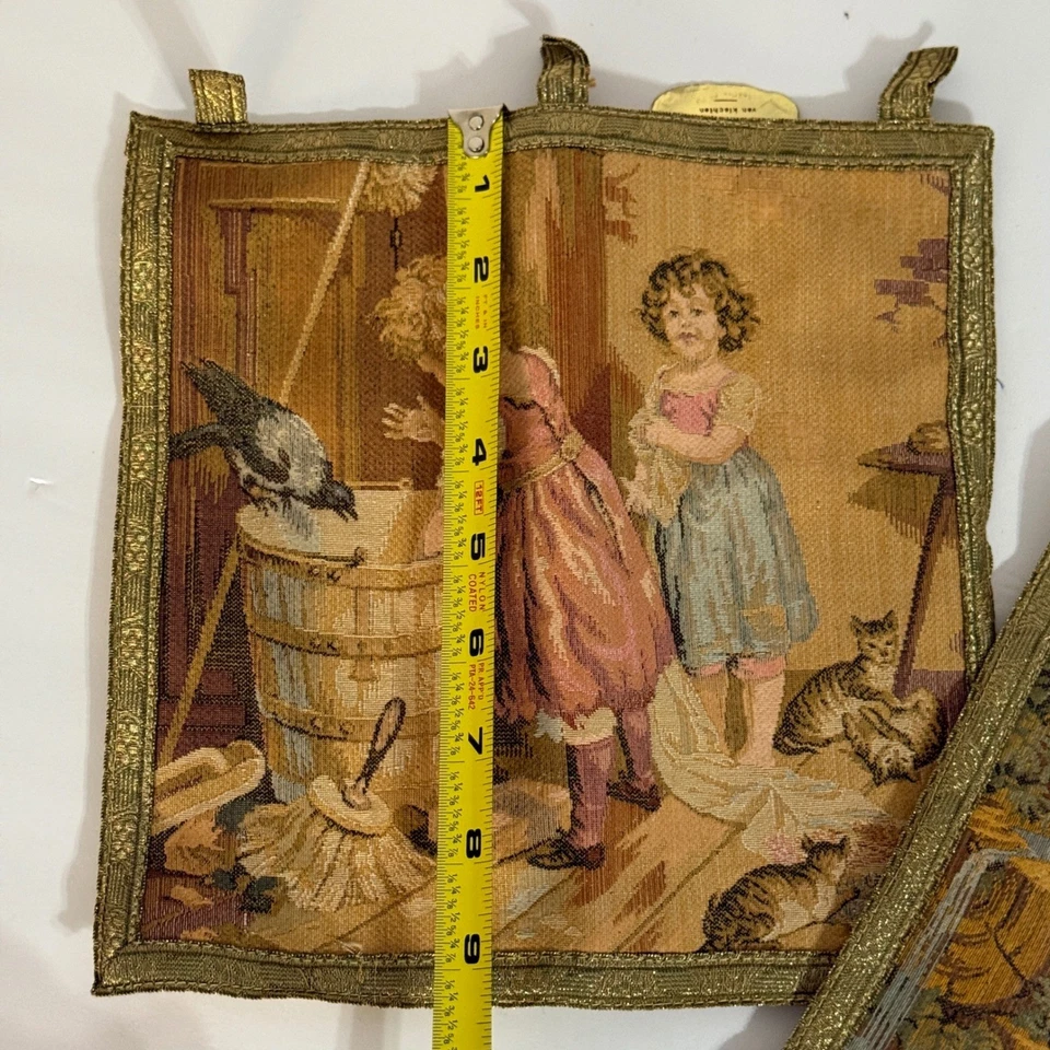 Set of 2 Vintage Metrax Belgium Tapestry Wall Hangings Children Playing Scene - Image 2 of 4